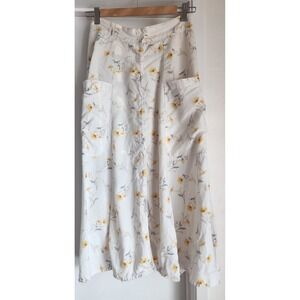 Happy X Nature Kate Hudson Midi Skirt Size 0 Floral White Linen Blend Retro